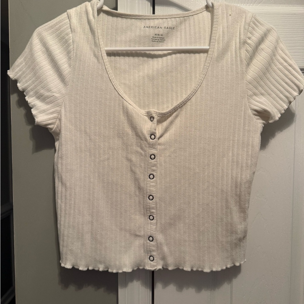 American Eagle Outfitters White Ribbed Crop Top